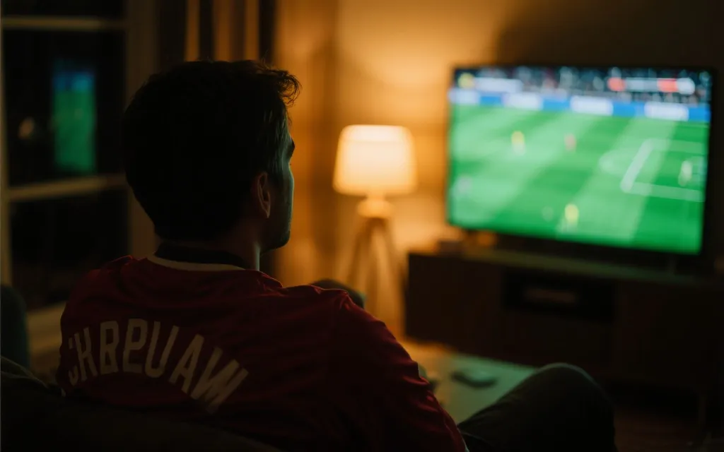 球迷在夜色中观看预选赛直播的氛围画面